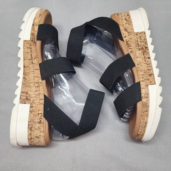 Steve Madden Bandi Platform Wedge Heel Sandals Cork Ankle Strap‎ Black Women's 9 - Picture 4 of 8